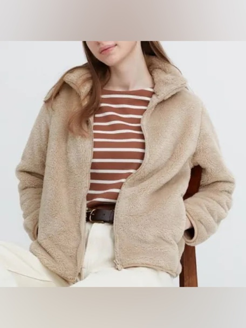 UNIQLO Fluffy Yarn Fleece Full Zip Jacket Beige Cream Women’s Small